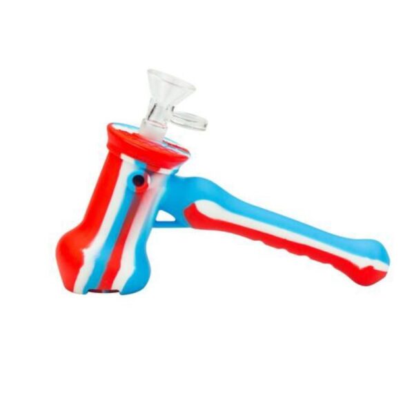 7" Silicone Hammer Pipe w/ Glass Bowl & Secret Storage - Red/Blue